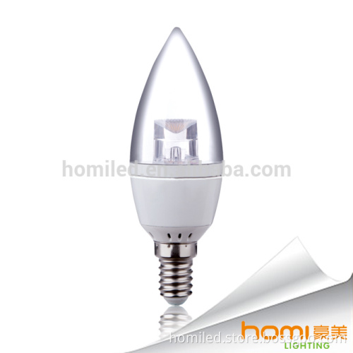 5W C37 Aluminum bulb, transparent cover, E14/E27base IC driver, 80lm/w, 200degree angle, Led Bulb